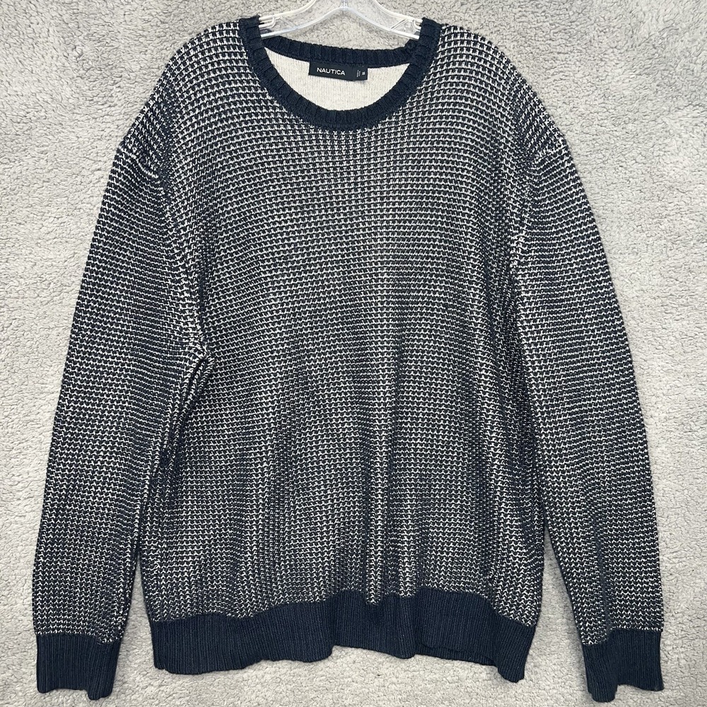 VTG Nautica Sweater Men's Sz 2XL XXL Blue Chunky Waffle Knit Pullover Heavy 90s